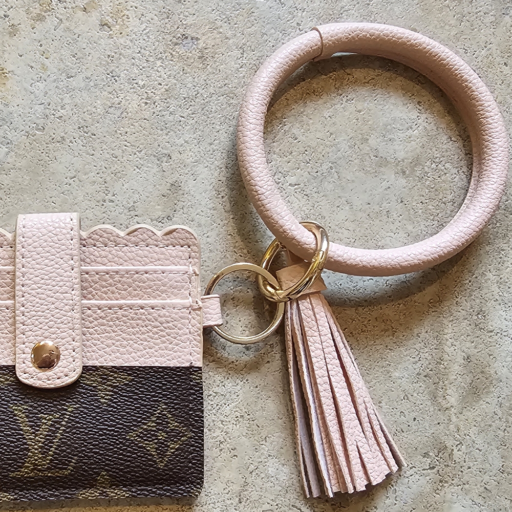 Louis Vuitton Pink and Brown Card Holder with Tassel Bracelet